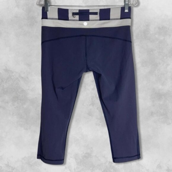 Lululemon Capri Pants High-Waist Hidden Pocket Stripe Waistband Purple White 6 - Picture 2 of 5